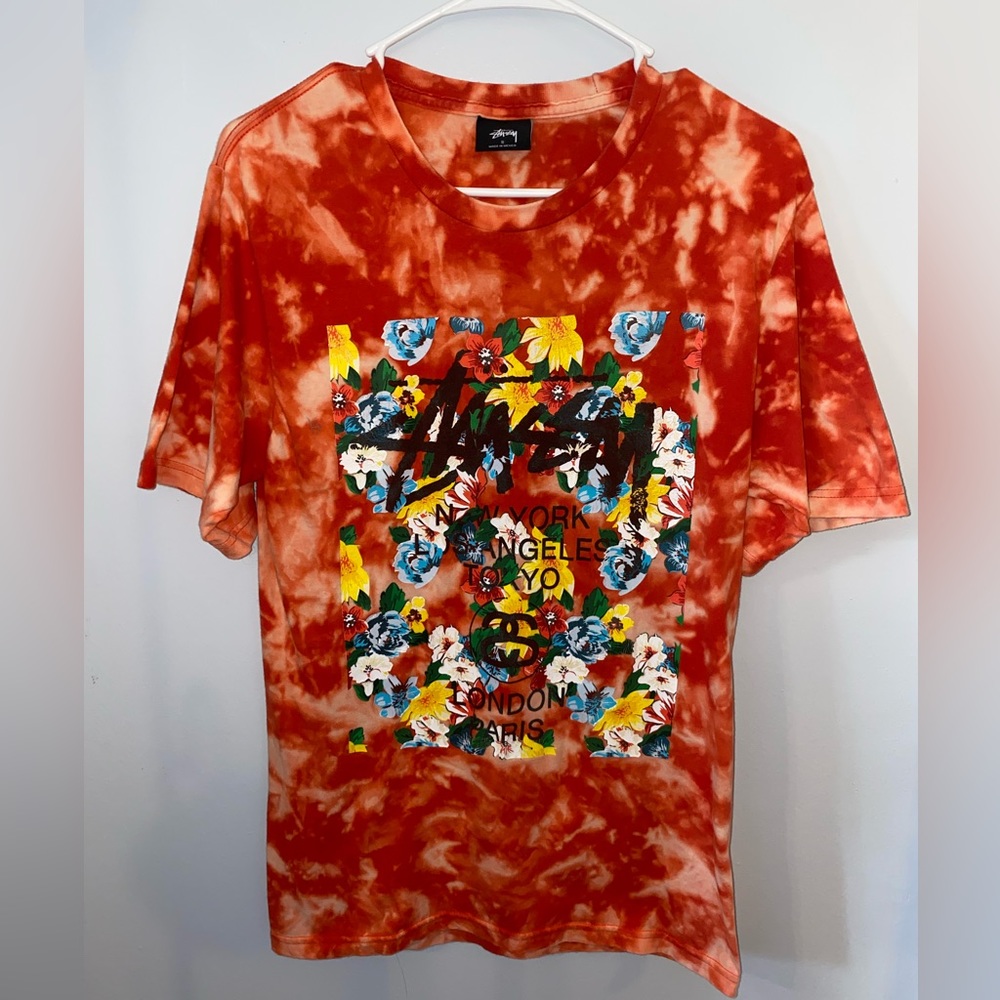 Custom Acid Wash Stüssy Floral T-Shirt